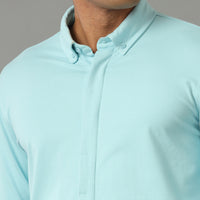 Porcelian Blue Slim Fit Knit Shirt