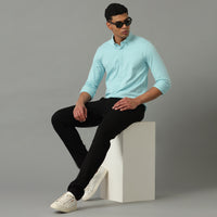 Porcelian Blue Slim Fit Knit Shirt