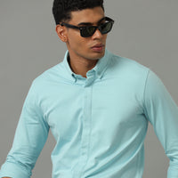 Porcelian Blue Slim Fit Knit Shirt
