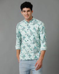 Aqua Blue Aop Regular Fit Shirt