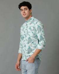 Aqua Blue Aop Regular Fit Shirt
