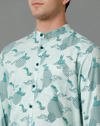 Aqua Blue Aop Regular Fit Shirt