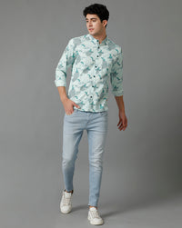 Aqua Blue Aop Regular Fit Shirt