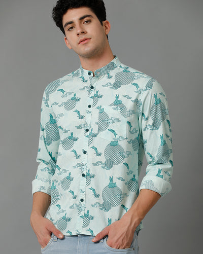 Aqua Blue Aop Regular Fit Shirt