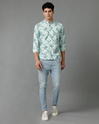 Aqua Blue Aop Regular Fit Shirt