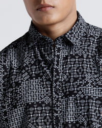 Black White Aop Boxy Fit Shirt