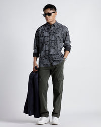 Black White Aop Boxy Fit Shirt