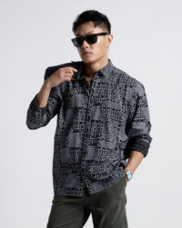 Black White Aop Boxy Fit Shirt