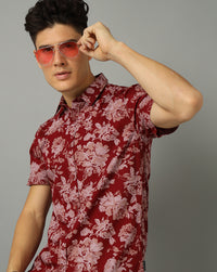 Red Aop Slim Fit Shirt