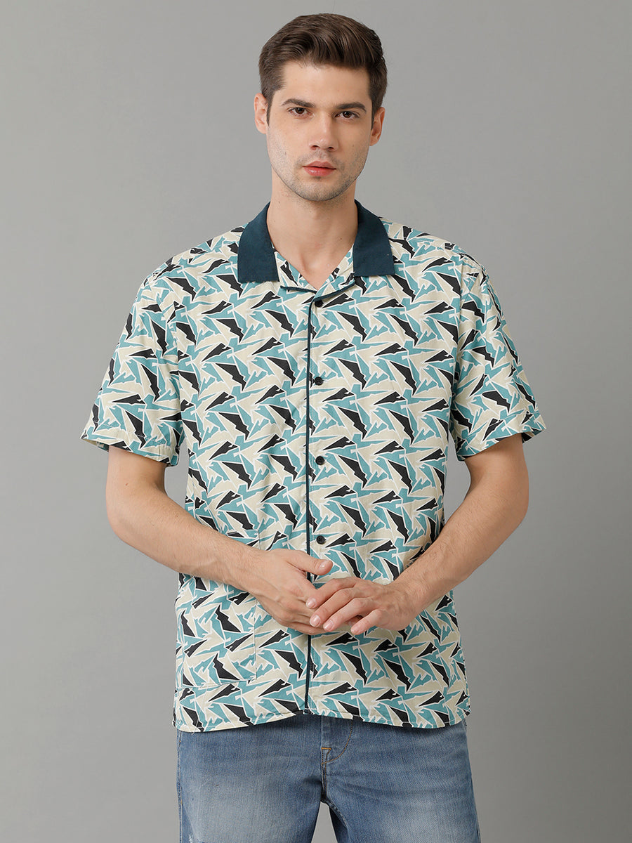 Beige Multi Aop Regular Fit Shirt