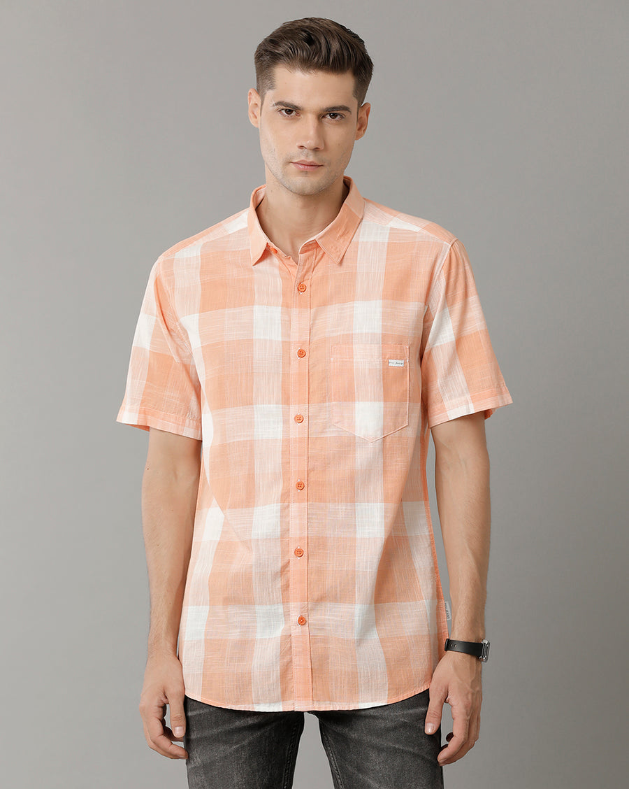 Orange Checks Slim Fit Shirts