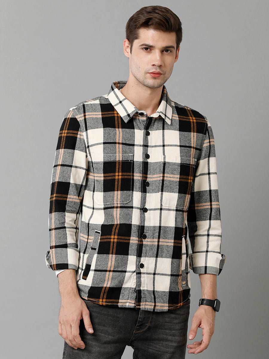 White Black Checks Regular Fit Shacket