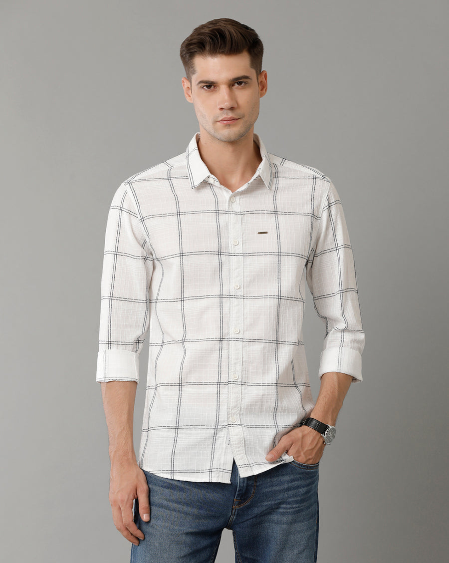 White Black Checks Full Sleeve Slim Fit Shirt