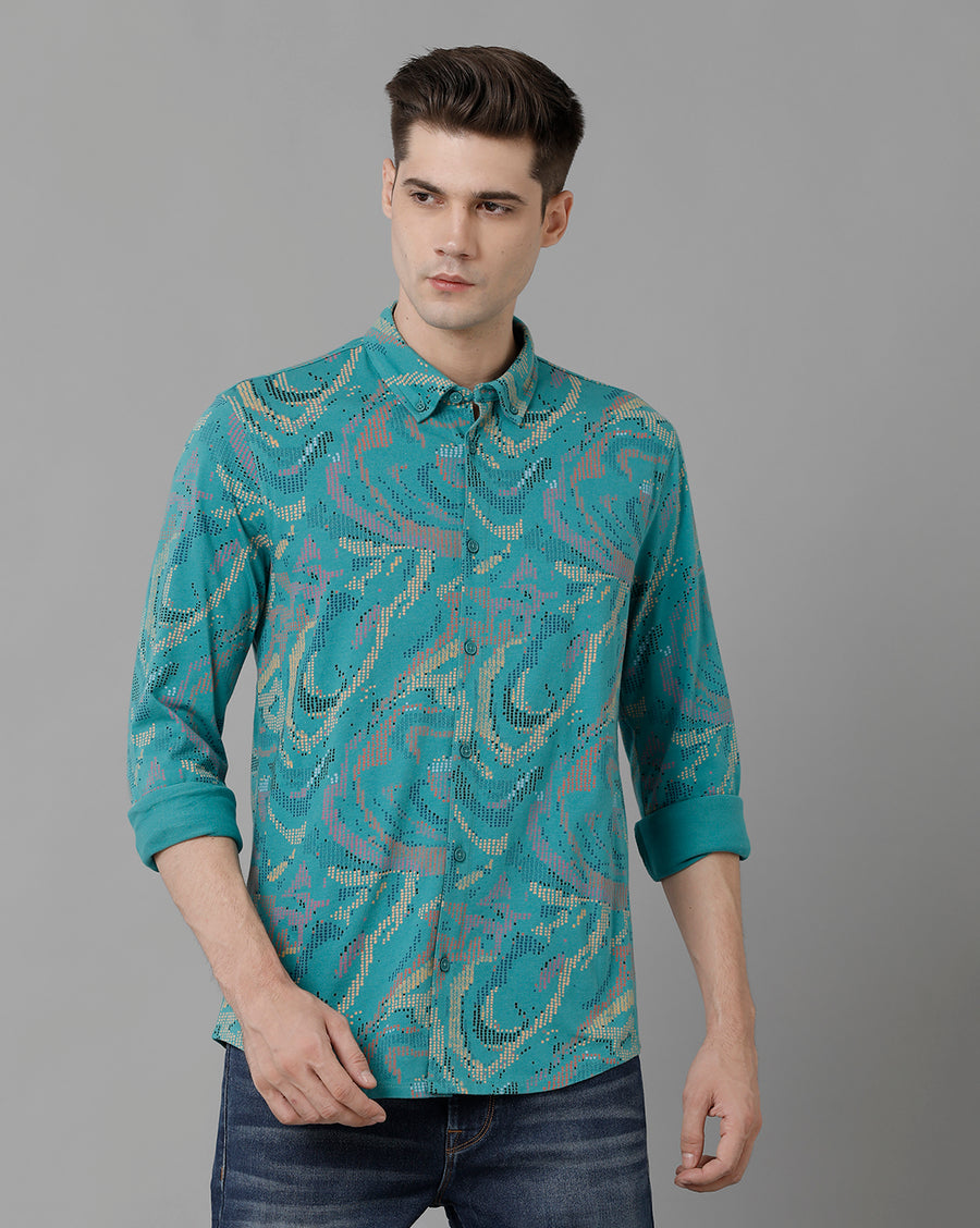 Voi Jeans Men's Teal Slim Fit  Shirt