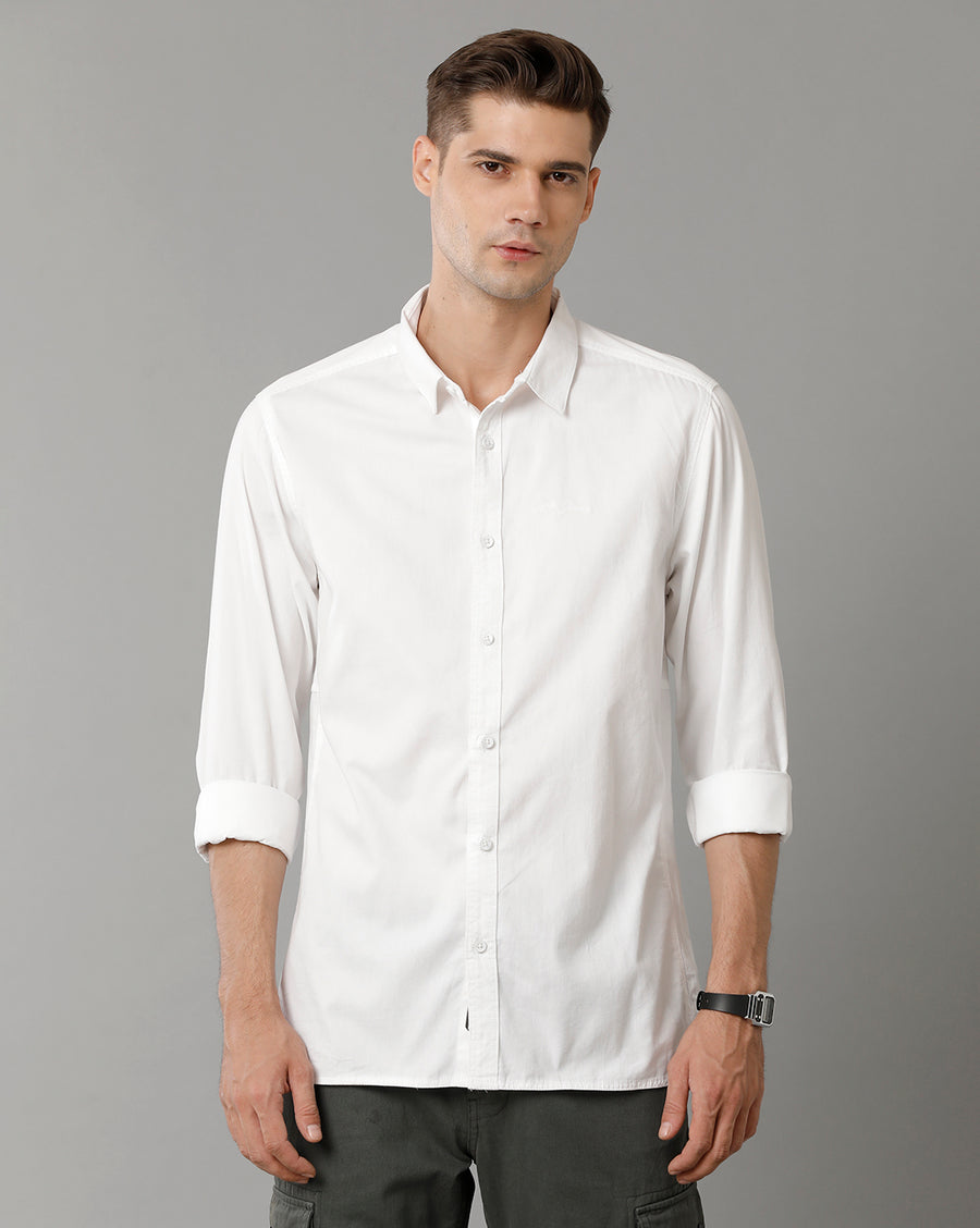 Men White Slim Fit Casual Shirt