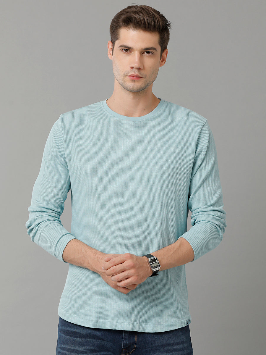 Men Waffle Solid  Regular Fit Casual T-Shirt