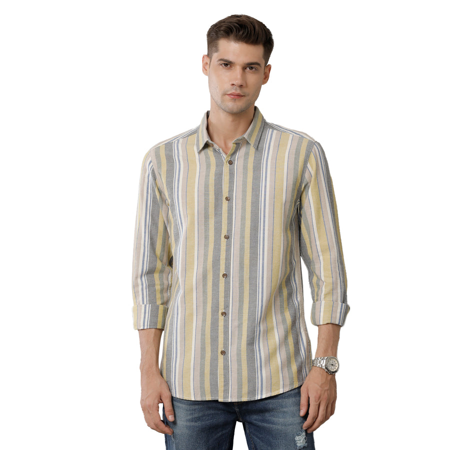 Slim Fit Opaque Striped Pure Cotton Casual Shirt