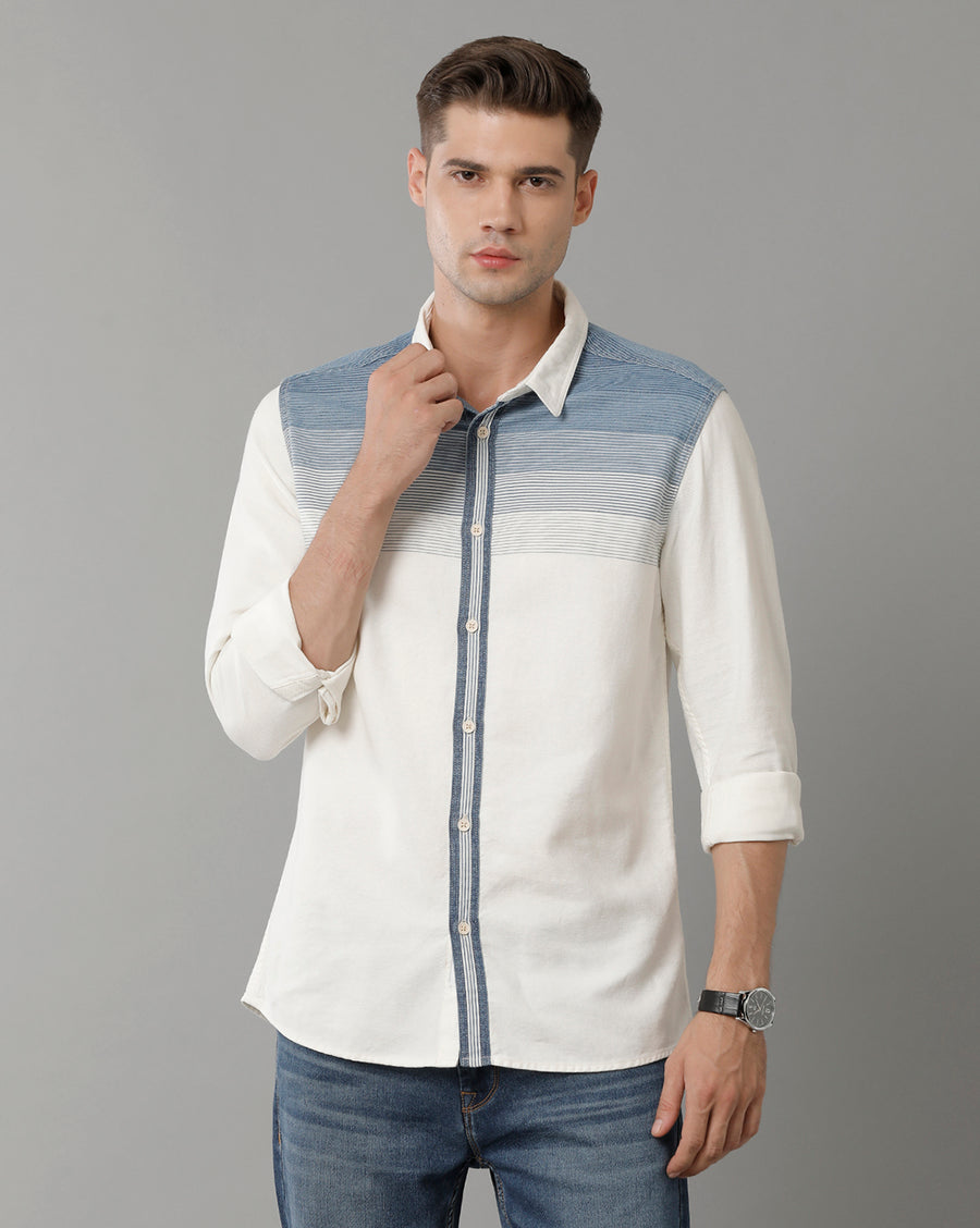 Voi Jeans Mens Indigo White Stripe Slim Fit Shirt