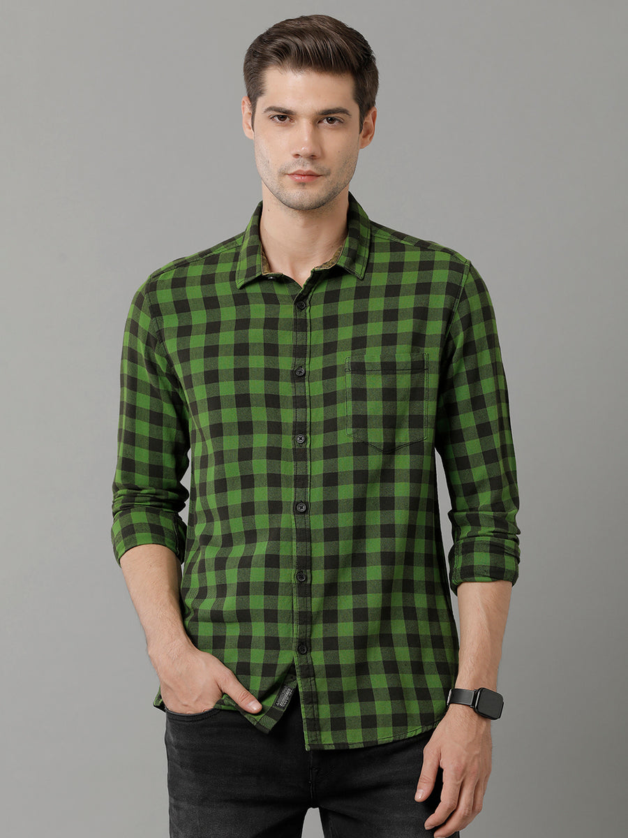 Gingham Checked Spread Collar Pure Cotton Casual Shirt