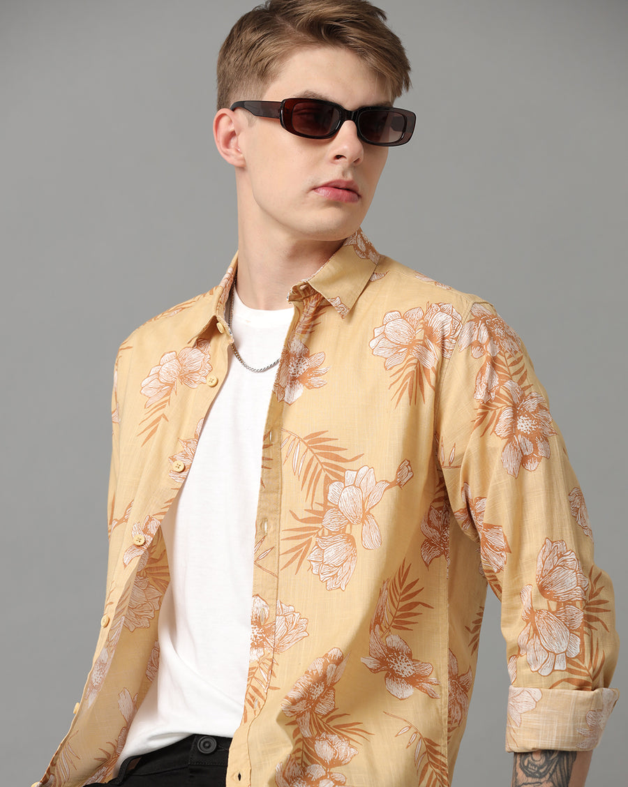 BEIGE AOP REGULAR FIT SHIRT