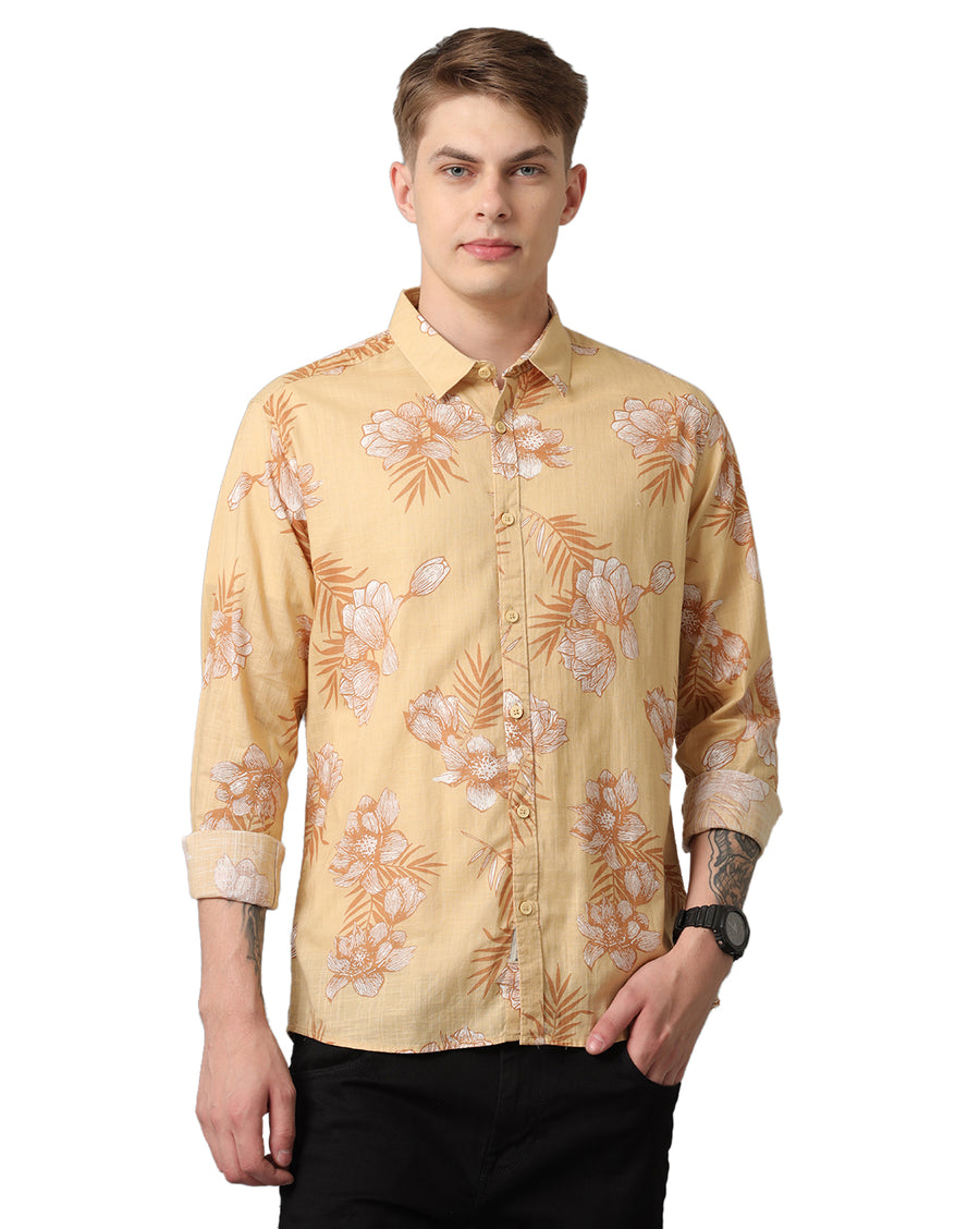 BEIGE AOP REGULAR FIT SHIRT