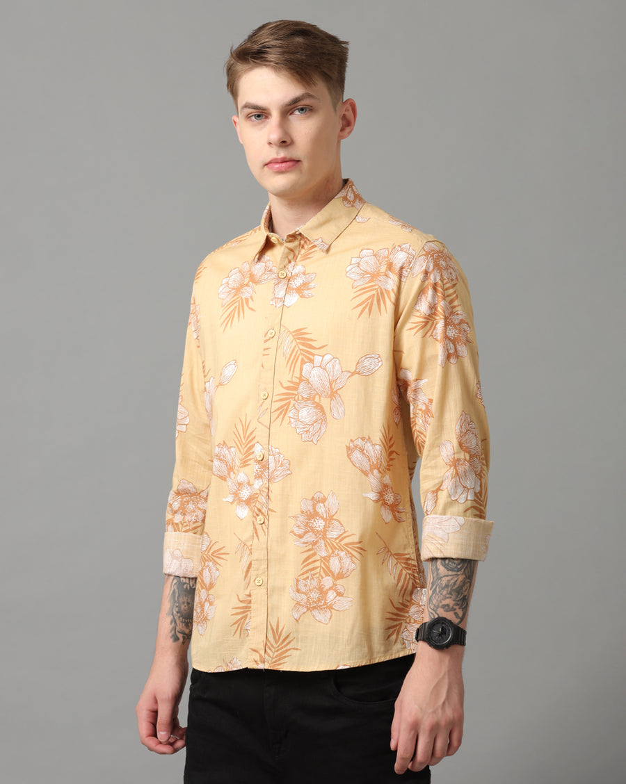 BEIGE AOP REGULAR FIT SHIRT
