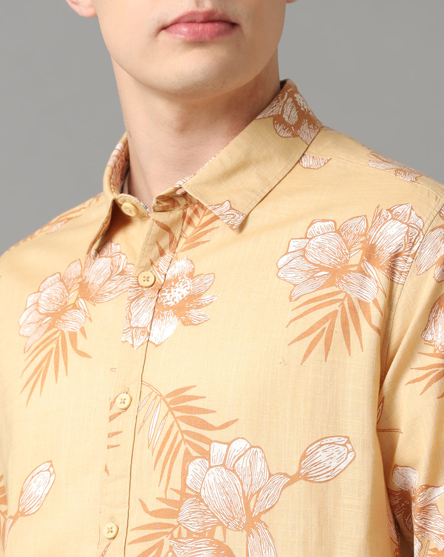 BEIGE AOP REGULAR FIT SHIRT