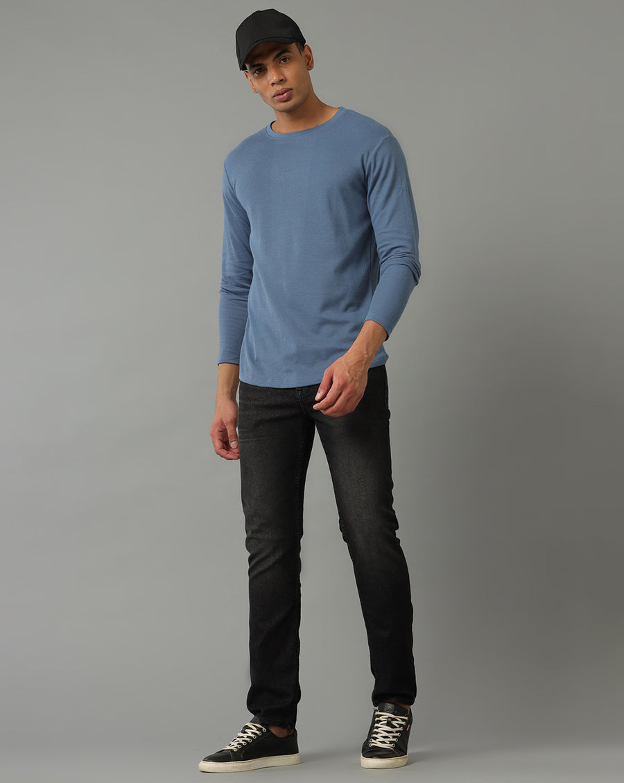 Moon Light Blue Cotton blend Full Sleeve T-Shirt