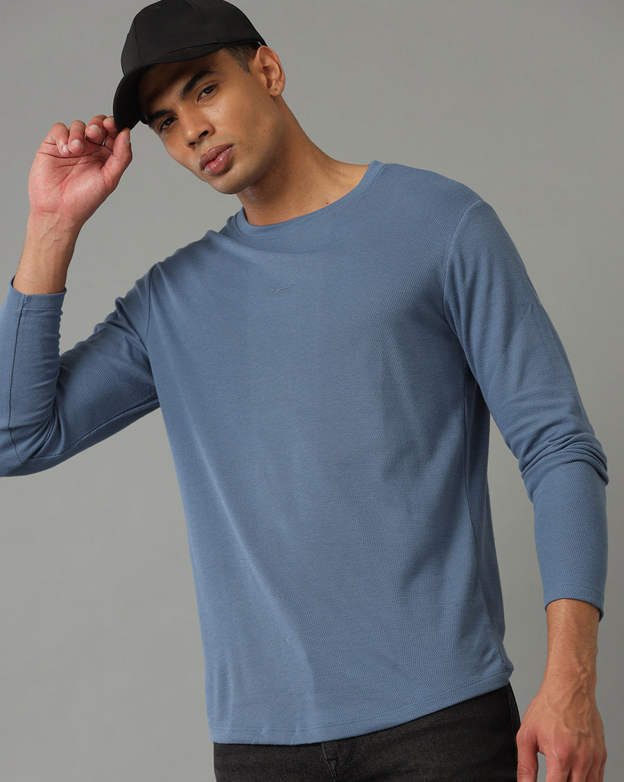 Moon Light Blue Cotton blend Full Sleeve T-Shirt