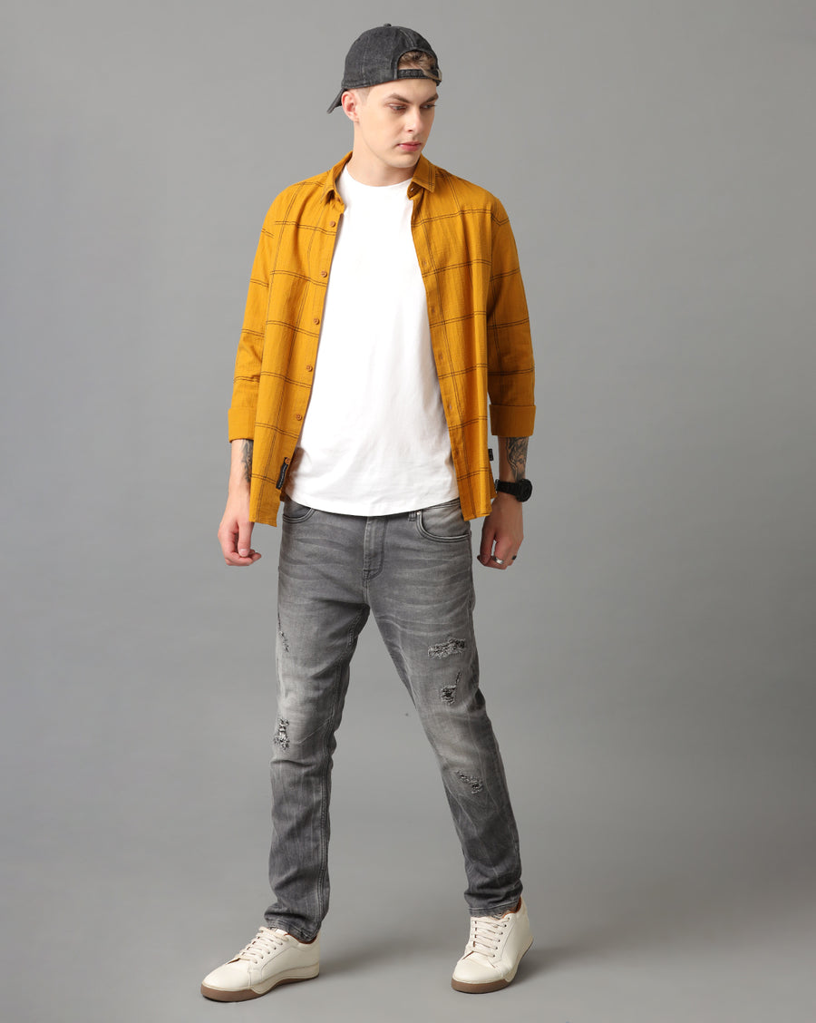 Mustard Checks solid Slim Fit Shirt