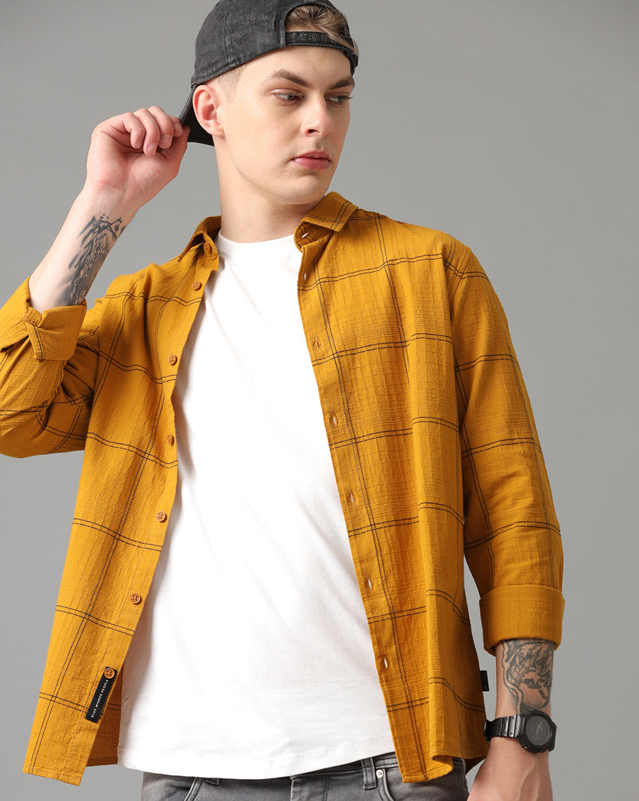Mustard Checks solid Slim Fit Shirt