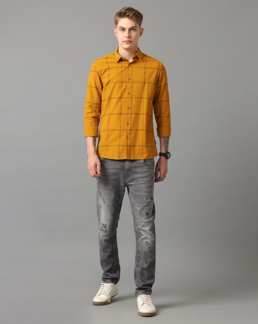 Mustard Checks solid Slim Fit Shirt