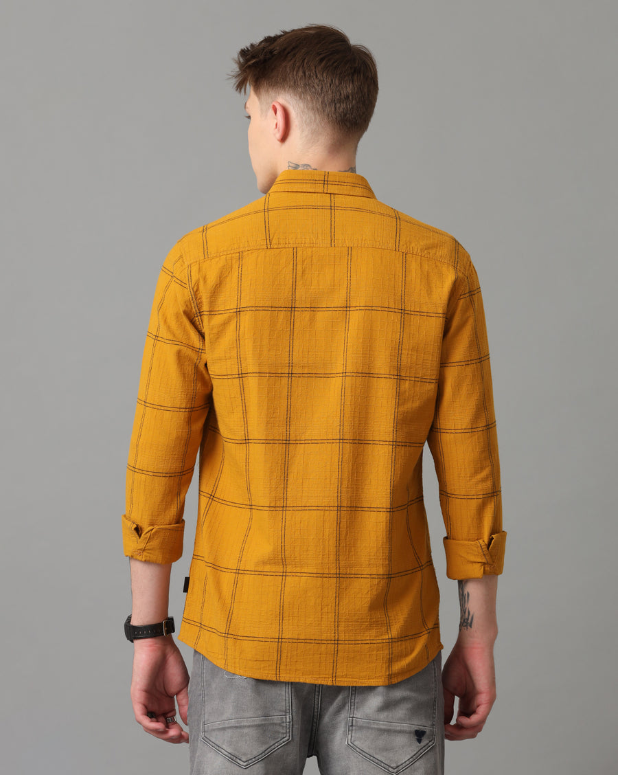 Mustard Checks solid Slim Fit Shirt