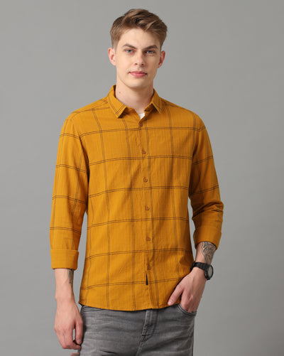 Mustard   Checks Slim Fit Shirt