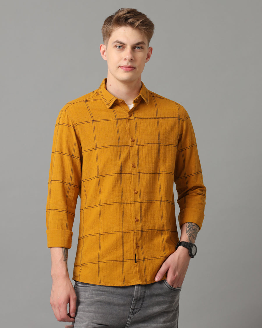 Mustard Checks solid Slim Fit Shirt