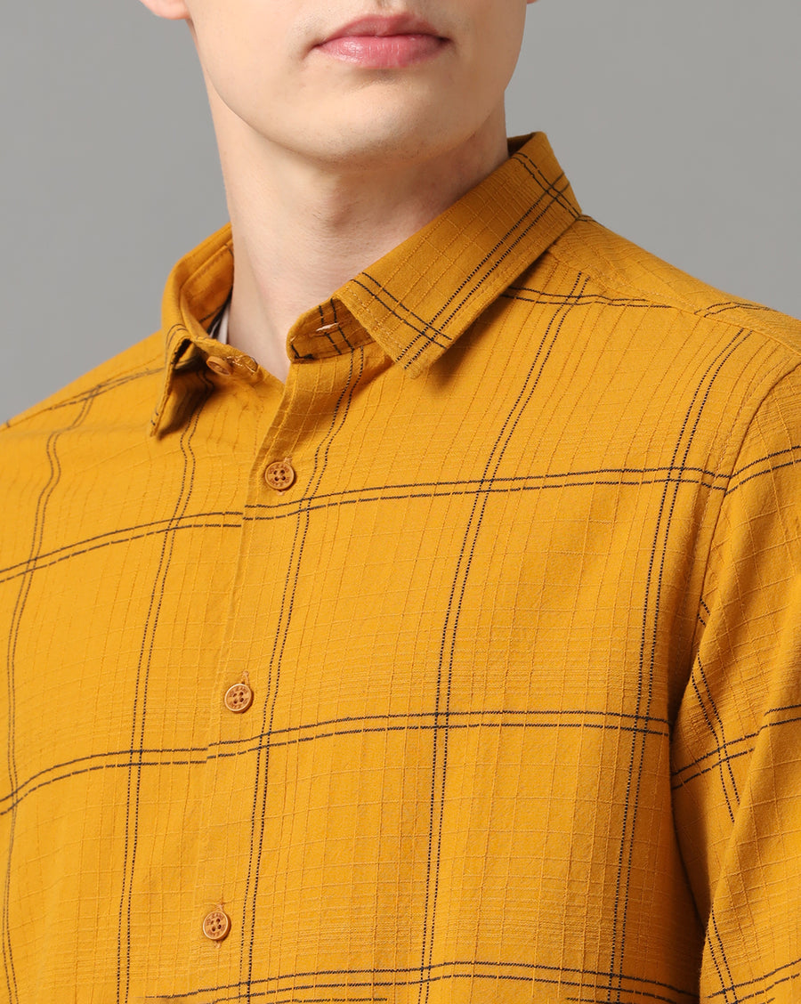 Mustard Checks solid Slim Fit Shirt