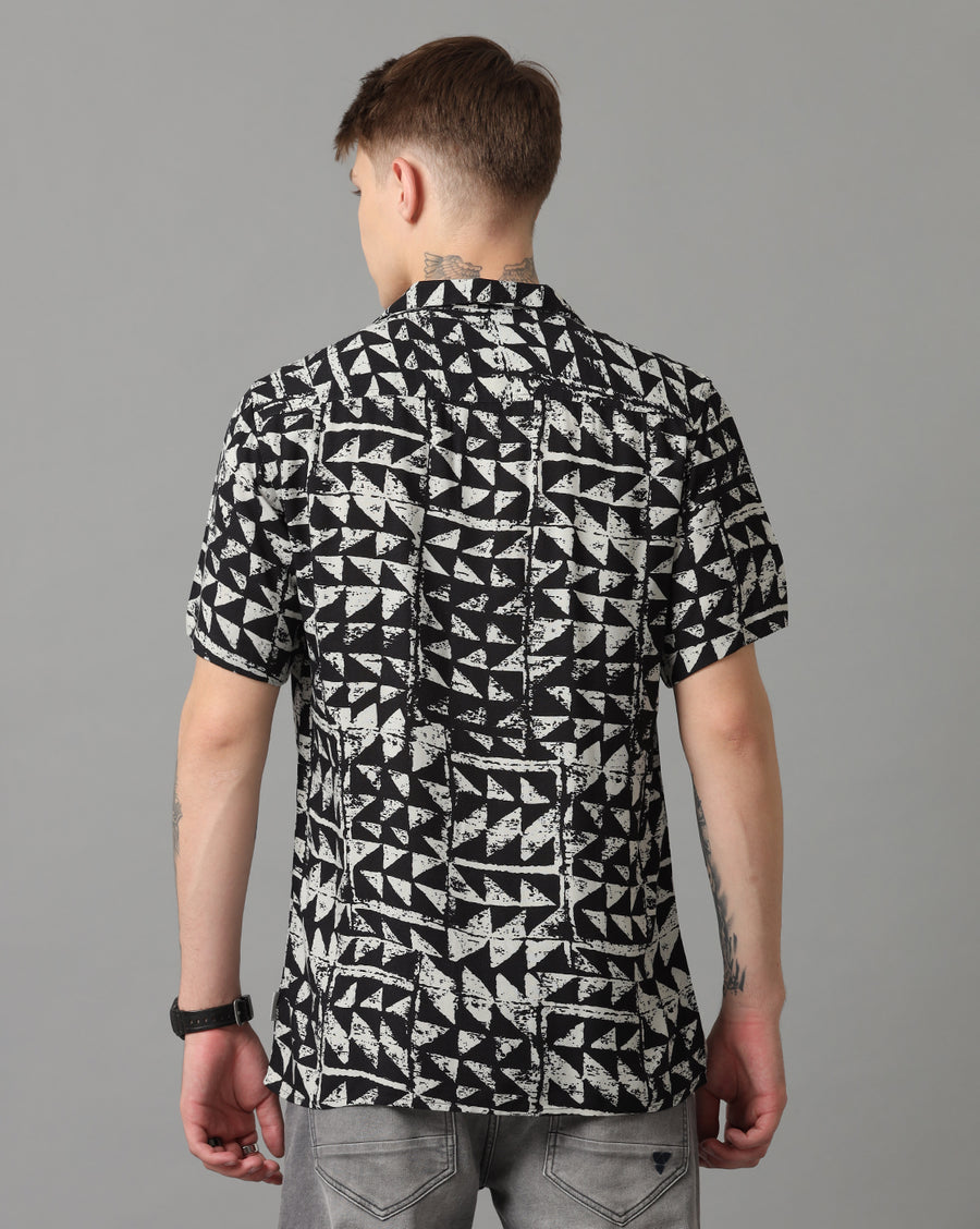 Black White AOP Slim Fit Shirt