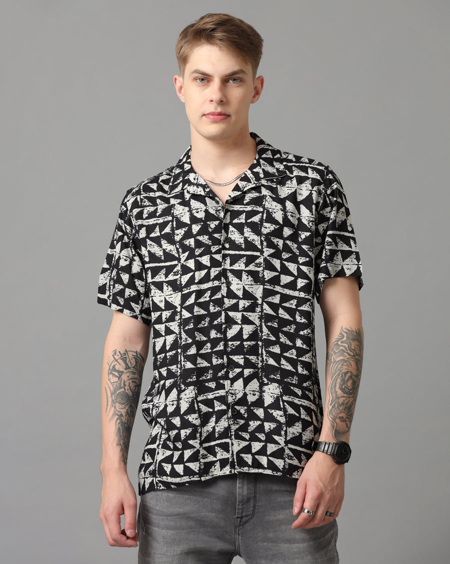 Black White AOP Slim Fit Shirt