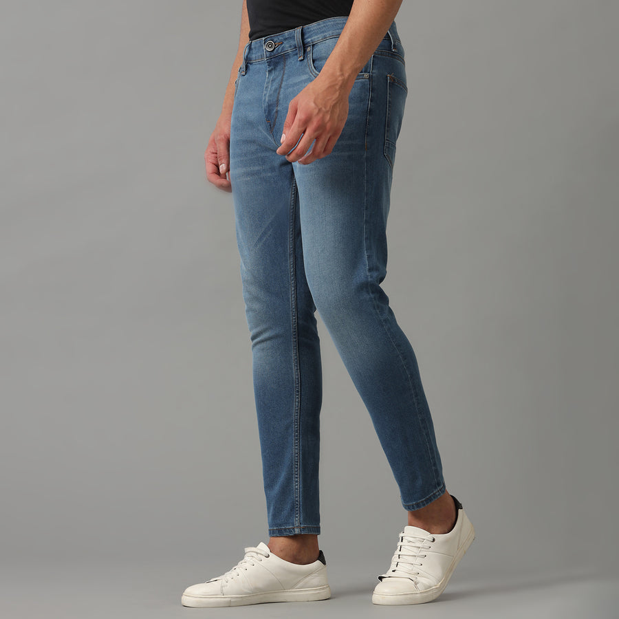 INDIGO TRACK CROPPED SKINNY FIT JEANS