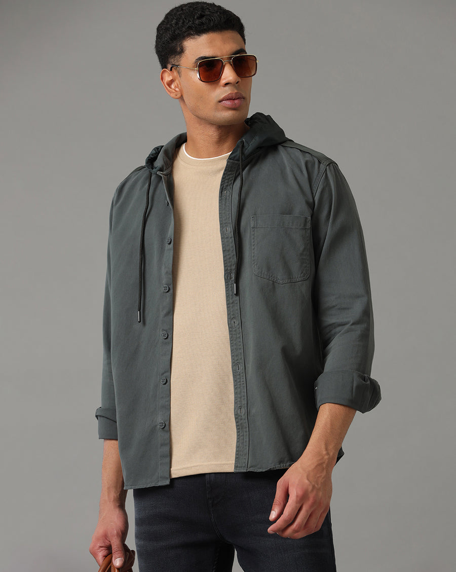 Green Regular Fit Full Sleeves Shacket