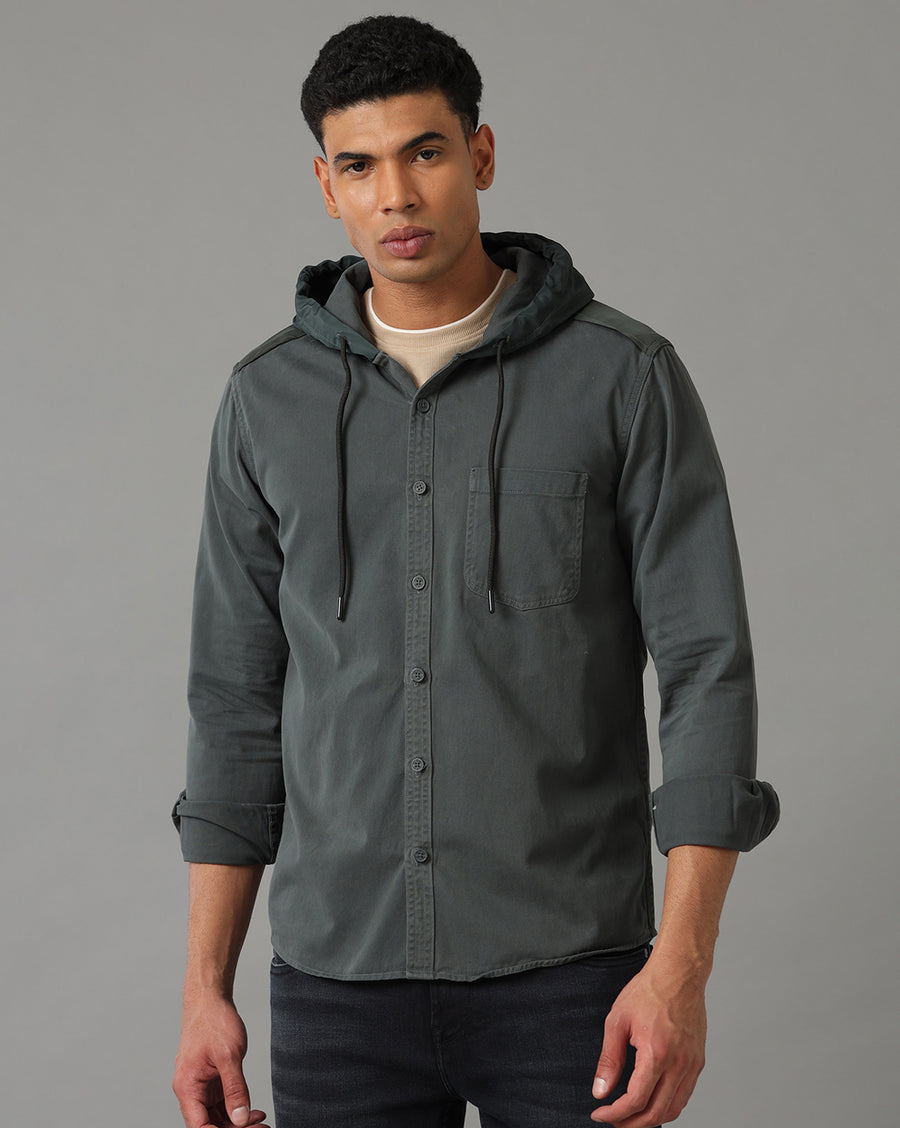 Green Regular Fit Full Sleeves Shacket