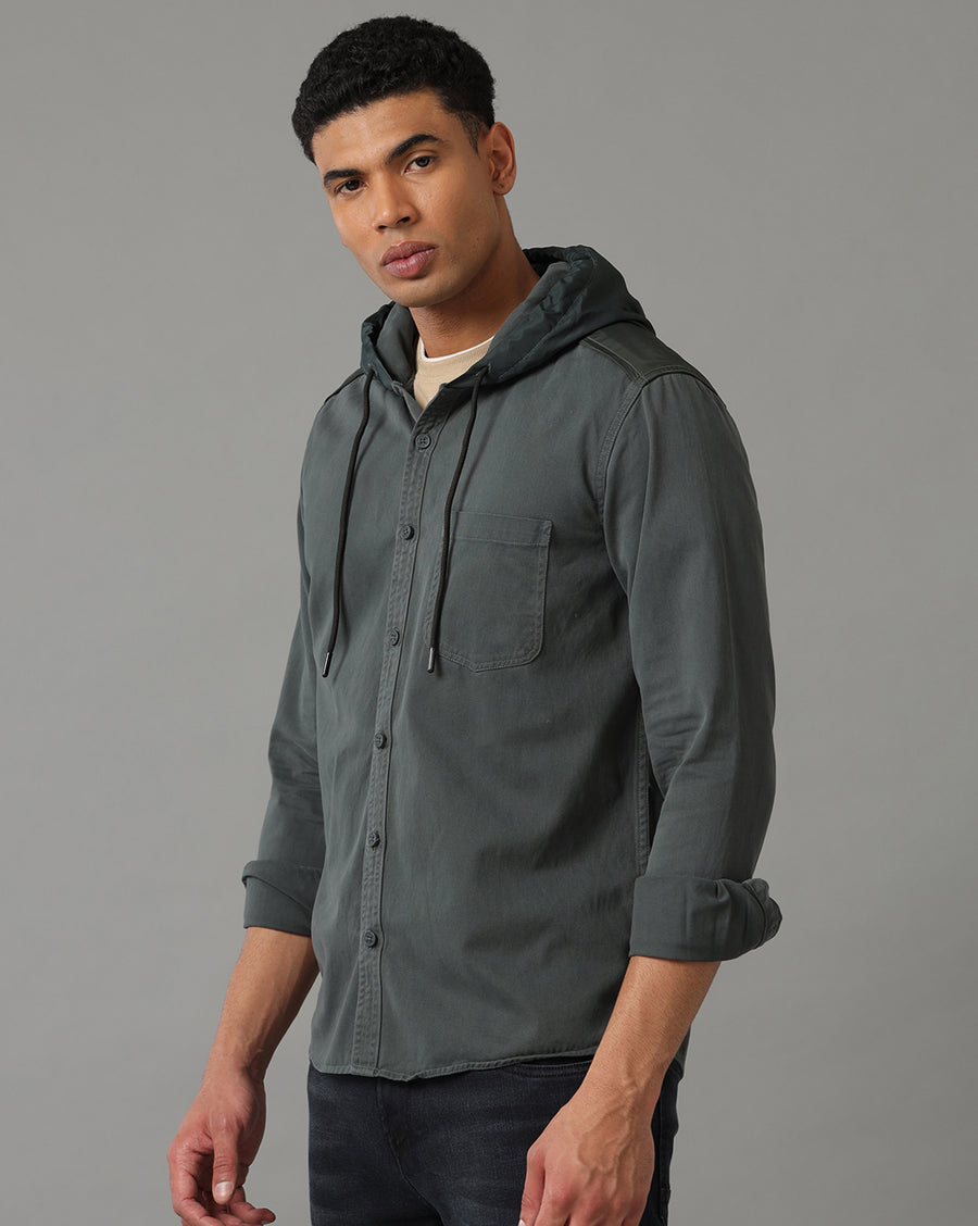 Green Regular Fit Full Sleeves Shacket