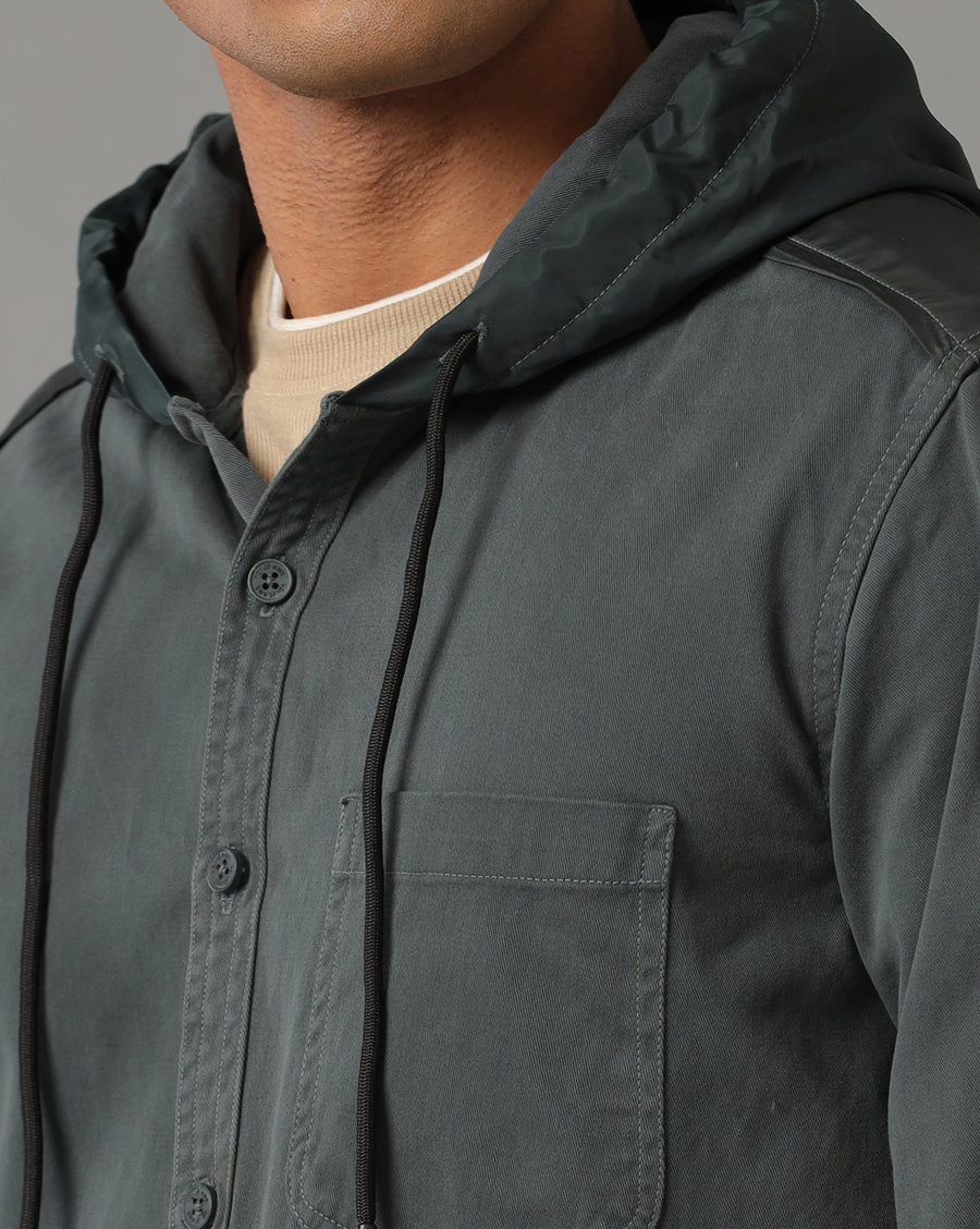 Green Regular Fit Full Sleeves Shacket