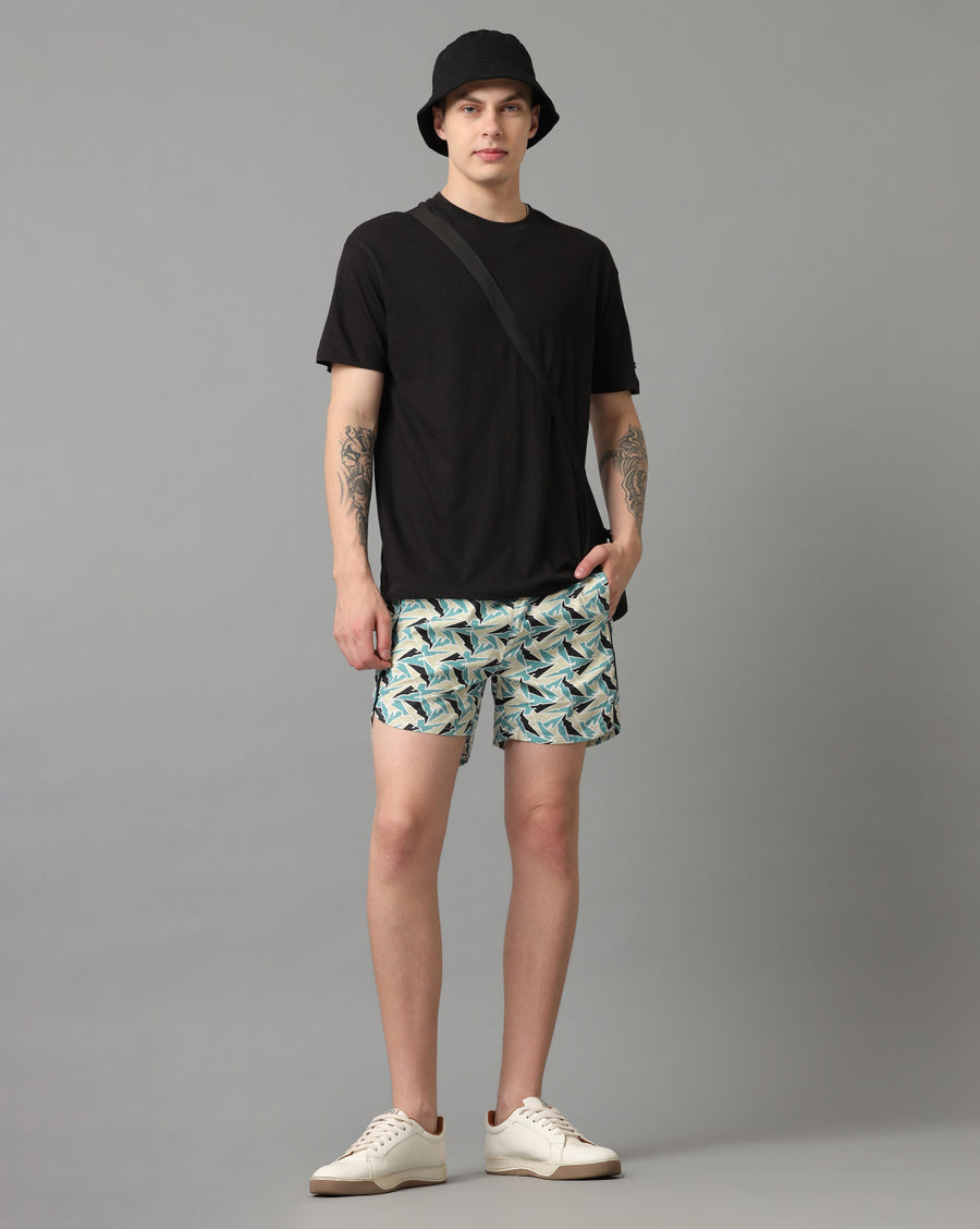Beige Aop Regular Fit Short
