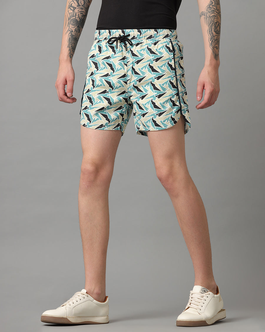Beige Aop Regular Fit Short