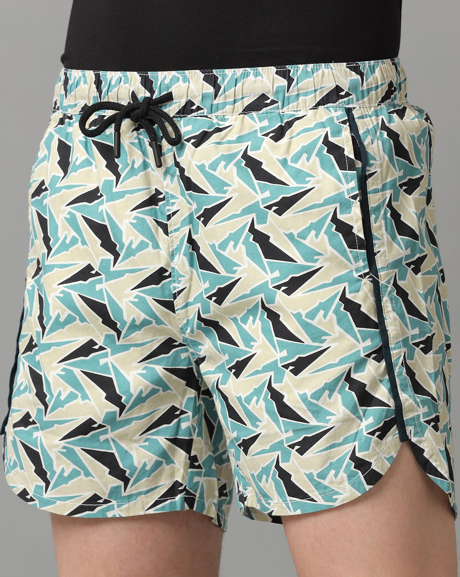 Beige Aop Regular Fit Short