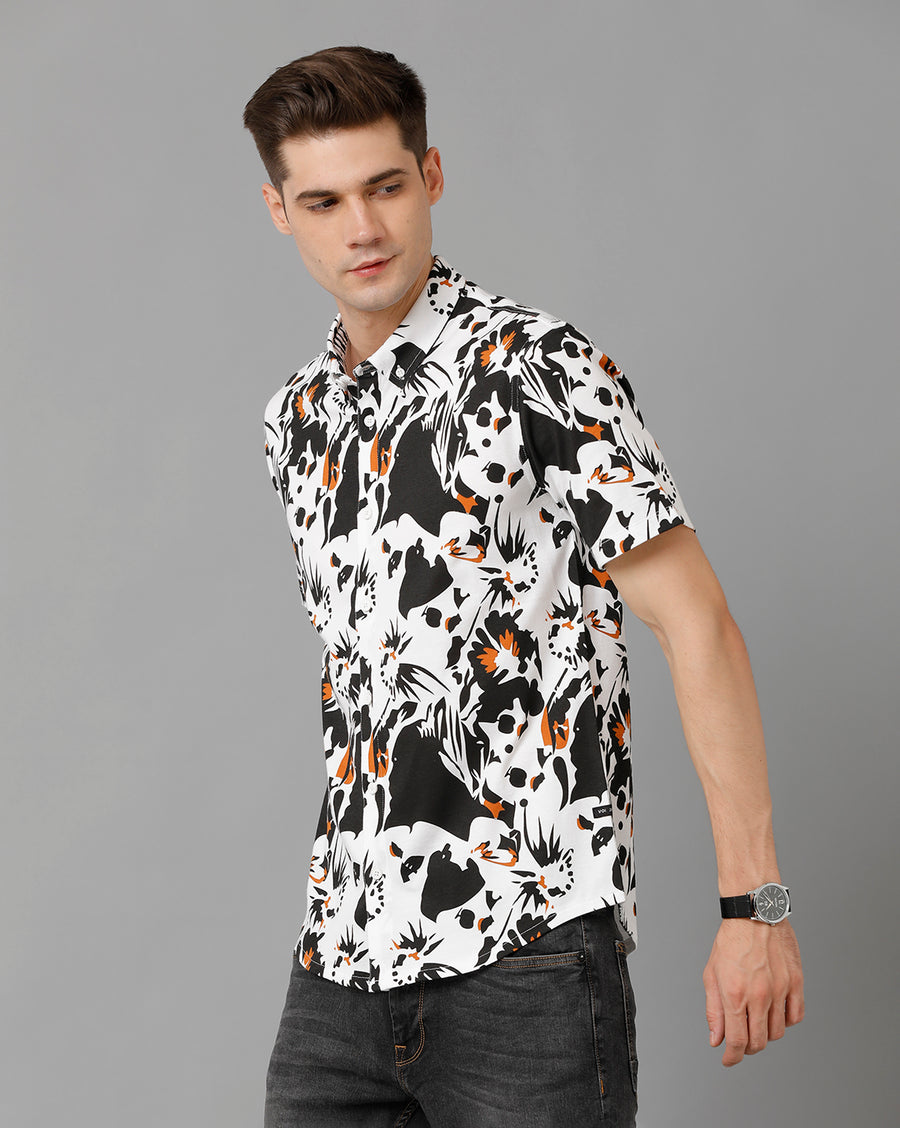 White Slim Fit Knit Shirt