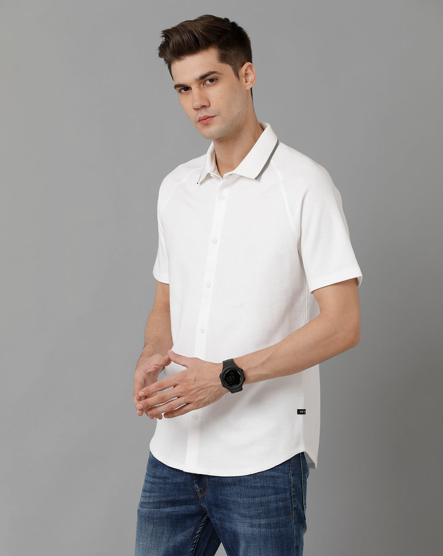 Men Solid Slim Fit Casual Knitt Shirt
