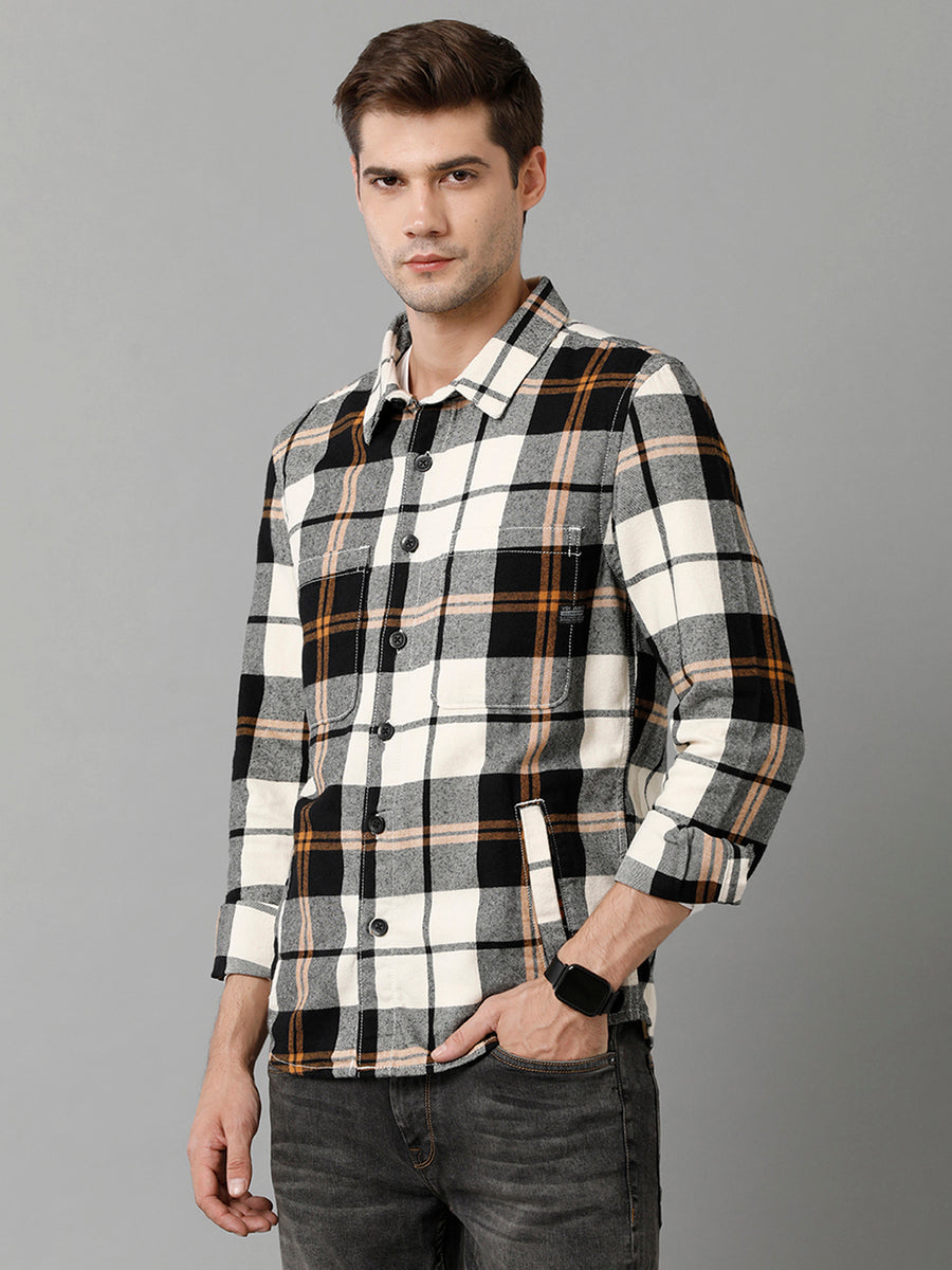 White Black Checks Regular Fit Shacket