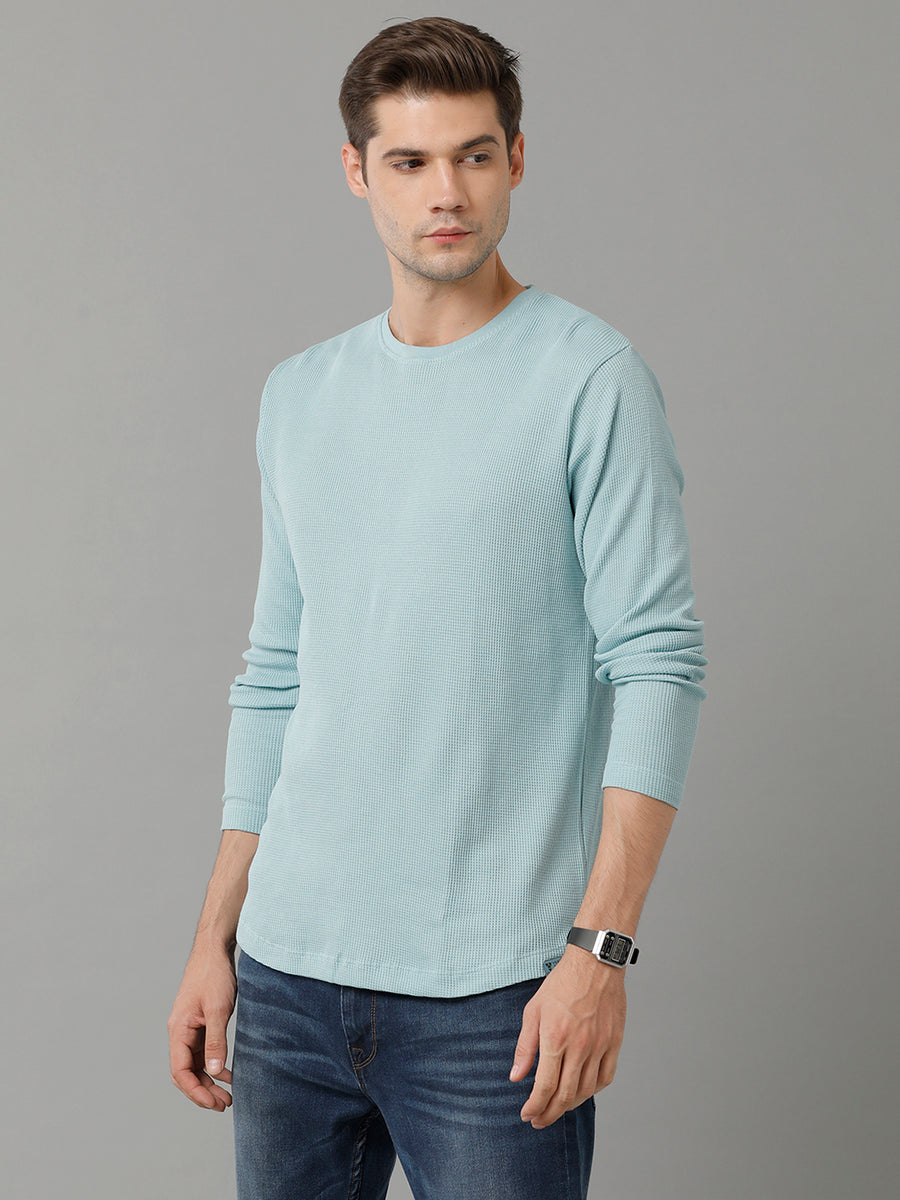 Men Waffle Solid  Regular Fit Casual T-Shirt